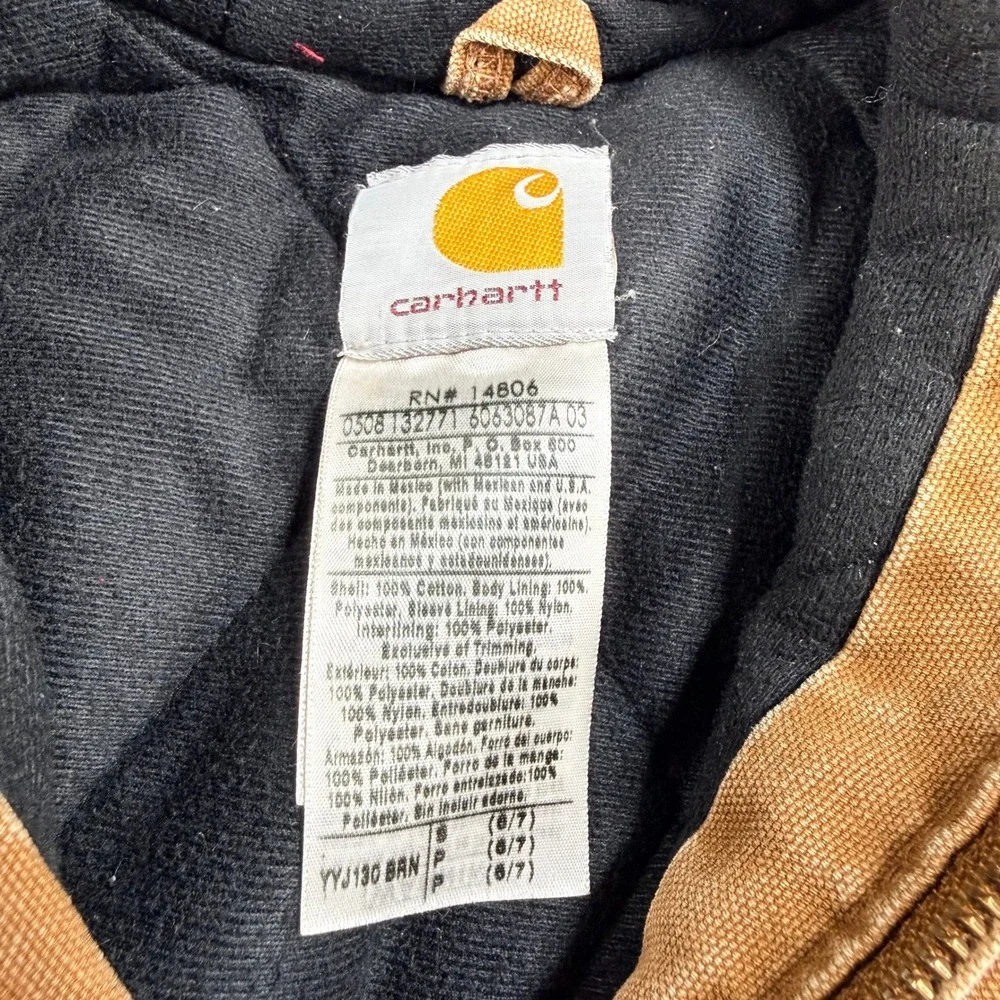 Vintage Carhartt YYJ130 Kids Jacket Hooded Cotton Duck Canvas‎ Brown Size 6/7